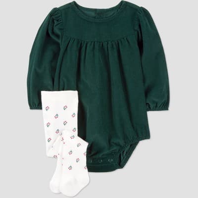 Carter's Just One You® Baby Girls' 2pc Holiday Bubble Romper with Tights - Green 18M