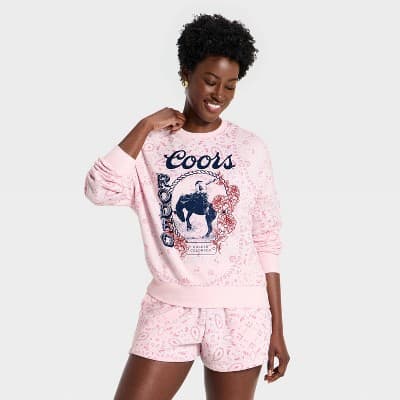 Women's Crewneck Coors Paisley Fleece Graphic Pullover Sweatshirt - Light Pink S