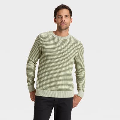 Men's Textured Striped Crewneck Sweater - Goodfellow & Co™ Green S