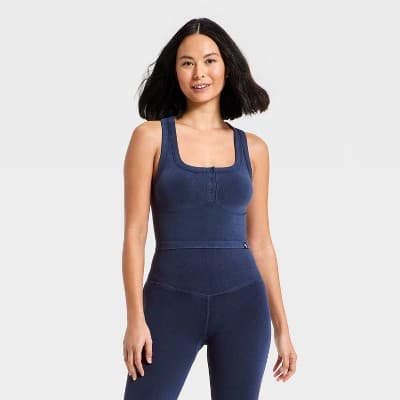 Women's Seamless Henley Support Tank Top - JoyLab™ Navy Blue XL