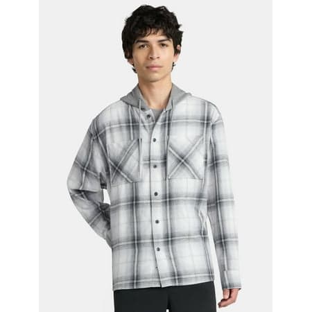 No Boundaries Men's & Big Men's Hooded Flannel Shirt with Long Sleeves, Sizes XS-5XL