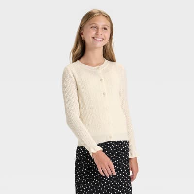 Girls' Open Work Fitted Cardigan - art class™ Off-White XL