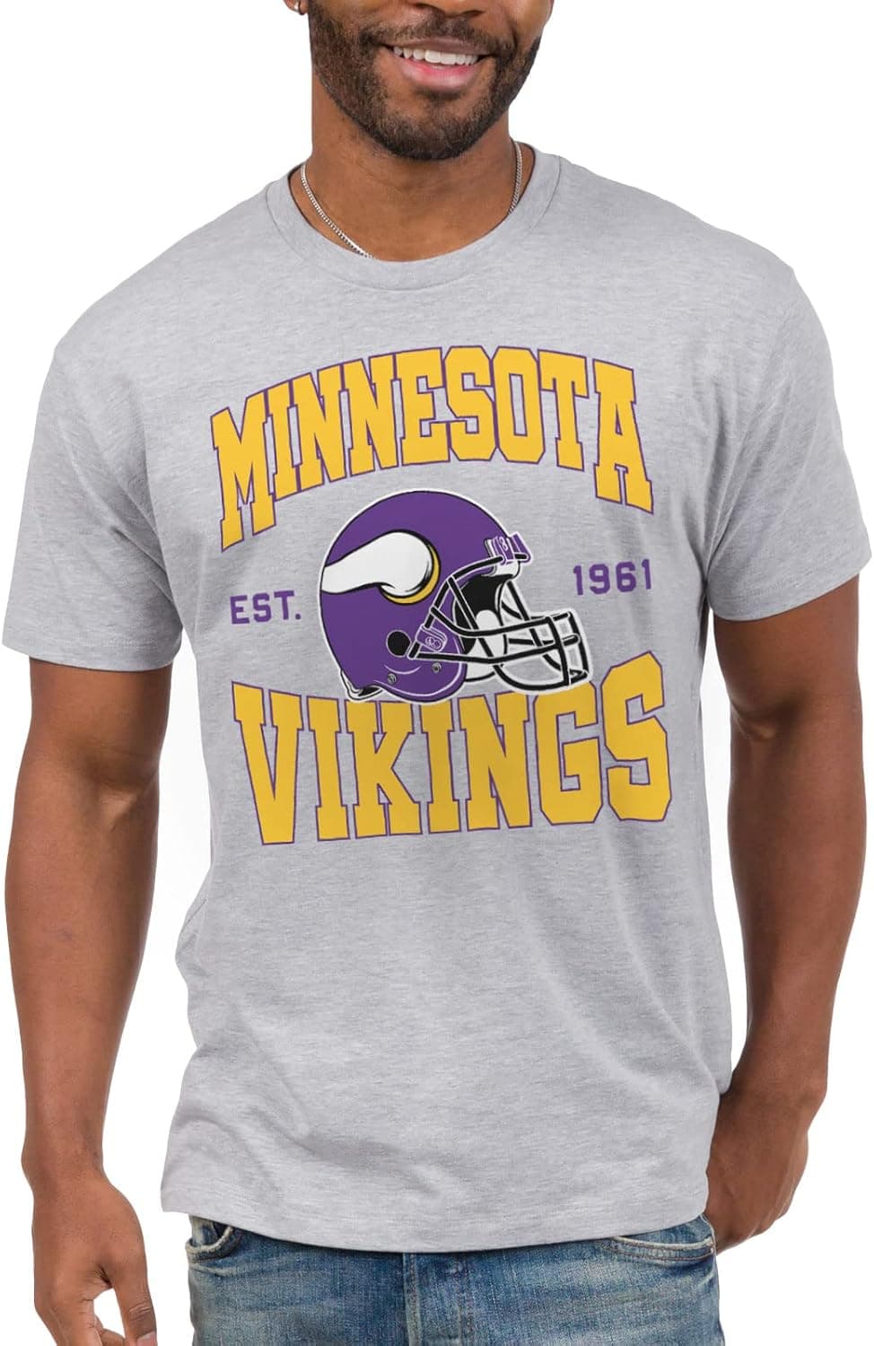 Junk Food NFL - Minnesota Vikings - Team Helmet - Officially Licensed Adult Short Sleeve Fan Tee for Men and Women