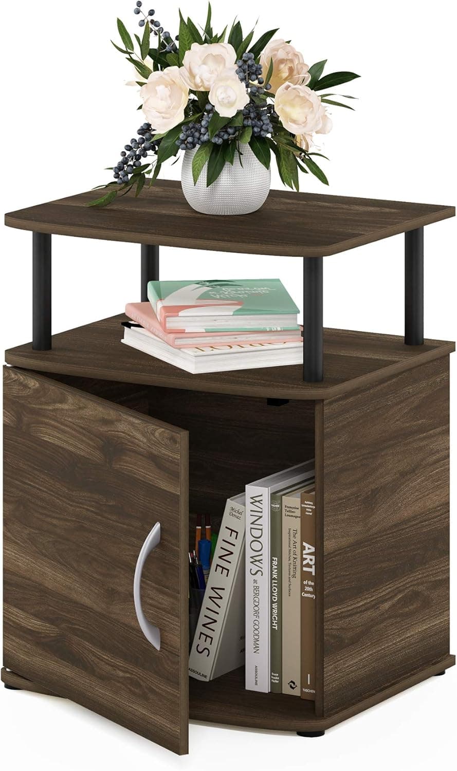 Furinno JAYA Sofa Table/Nightstand with Door, Columbia Walnut/Black