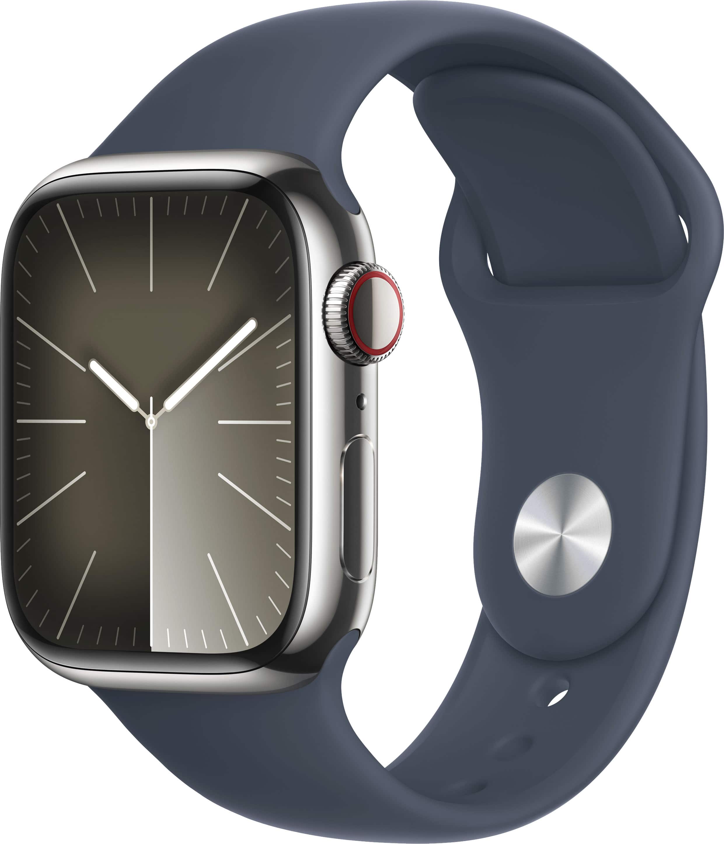 Refurbished Apple Watch Series 9 GPS + Cellular 41mm Stainless Steel Case with Storm Blue Sport Band (Medium/Large) - Silver - (2023)