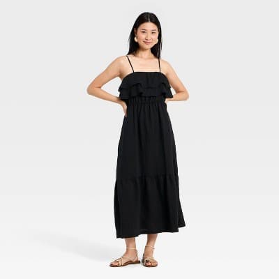 Women's Sleeveless Ruffle Maxi A-Line Dress - A New Day™ Black S