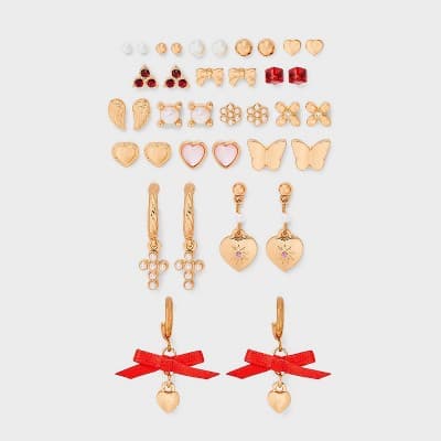 Heart and Bow Earring Set 18pc - Wild Fable™ Gold/Red
