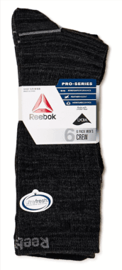 6-Pack Reebok Men's Pro Series Lightweight Crew Socks Walmart