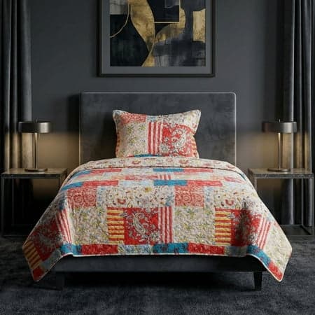 Lavish Home 2-Piece Mallory Classic Patchwork Twin Quilt Set with Sham