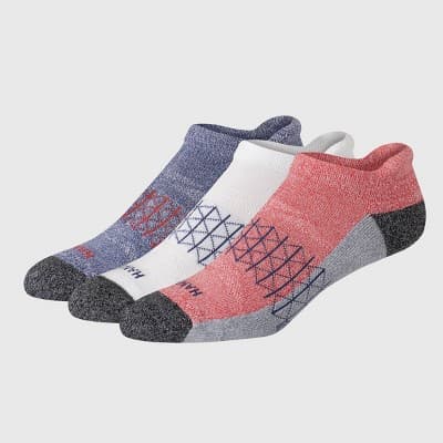 Hanes Men's 3pk Absolute Active Cushioned Heel Shield Socks - White/Gray/Red 6-12: Breathable Low Cut Knit