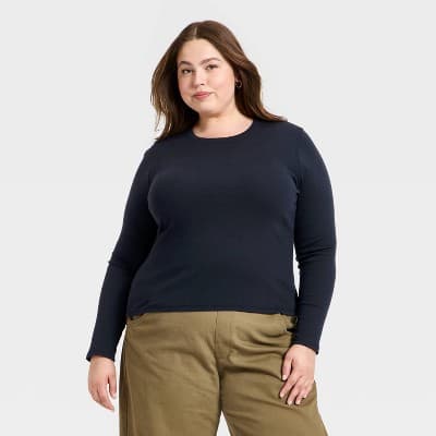 Women's Long Sleeve Slub T-Shirt - Universal Thread™ Navy Blue XXL