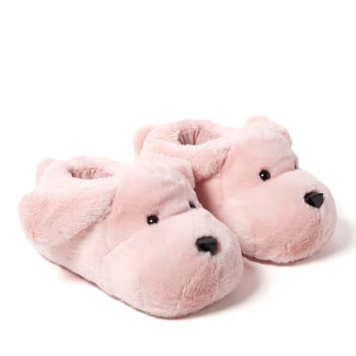 Cozyfoams Women's Overstuffed Animal Closed Back Slipper - Peach Dog Size L