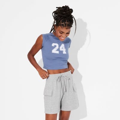 Women's Mid-Rise Cargo Sweat Shorts - Wild Fable™ Heather Gray XXS: Relaxed Fit, French Terry, 4" Inseam