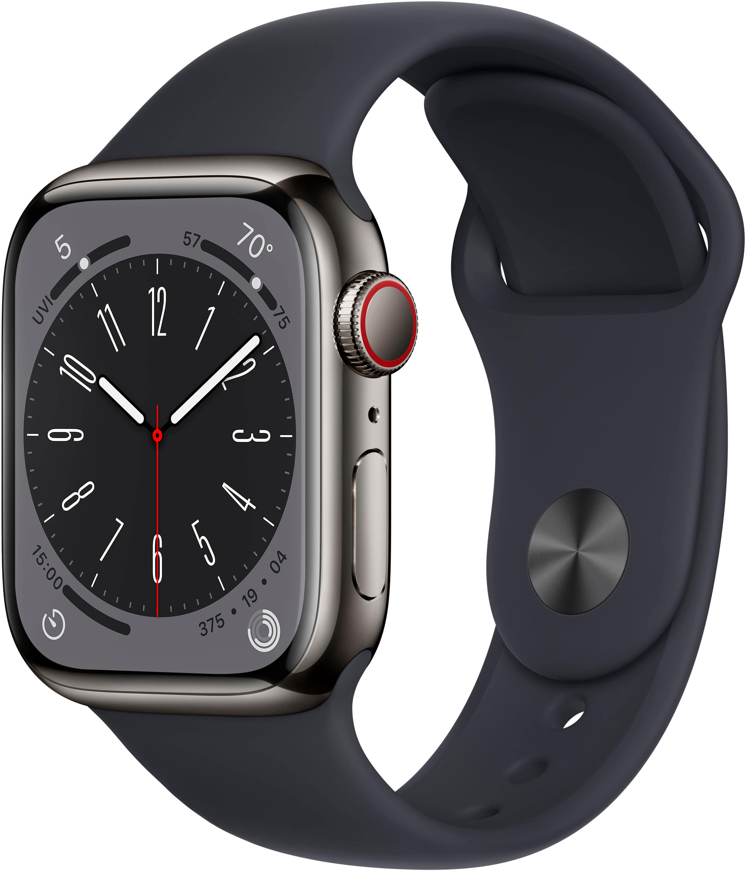 Refurbished Apple Watch Series 8 GPS + Cellular 41mm Graphite Stainless Steel Case with Midnight Sport Band - S/M - Midnight - (2022)