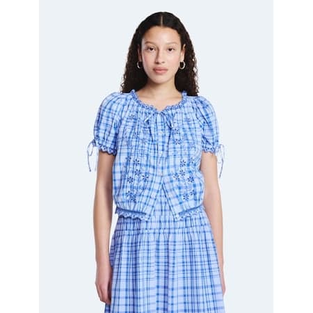 Free Assembly Women's and Women's Plus Embroidered Cropped Cotton Top with Short Sleeves, Sizes-XS-4X