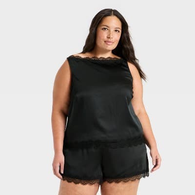 Women's Lace Cami Tank Top - A New Day™ Black 1X