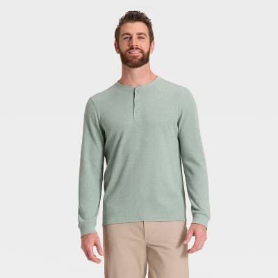 Men's Waffle Henley Shirt - All In Motion™ Light Green M