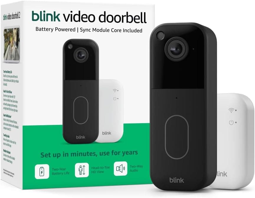 Blink Video Doorbell (newest model) – Head-to-toe HD view, two-year battery life, and simple setup. Sync Module Core included – System (Black)