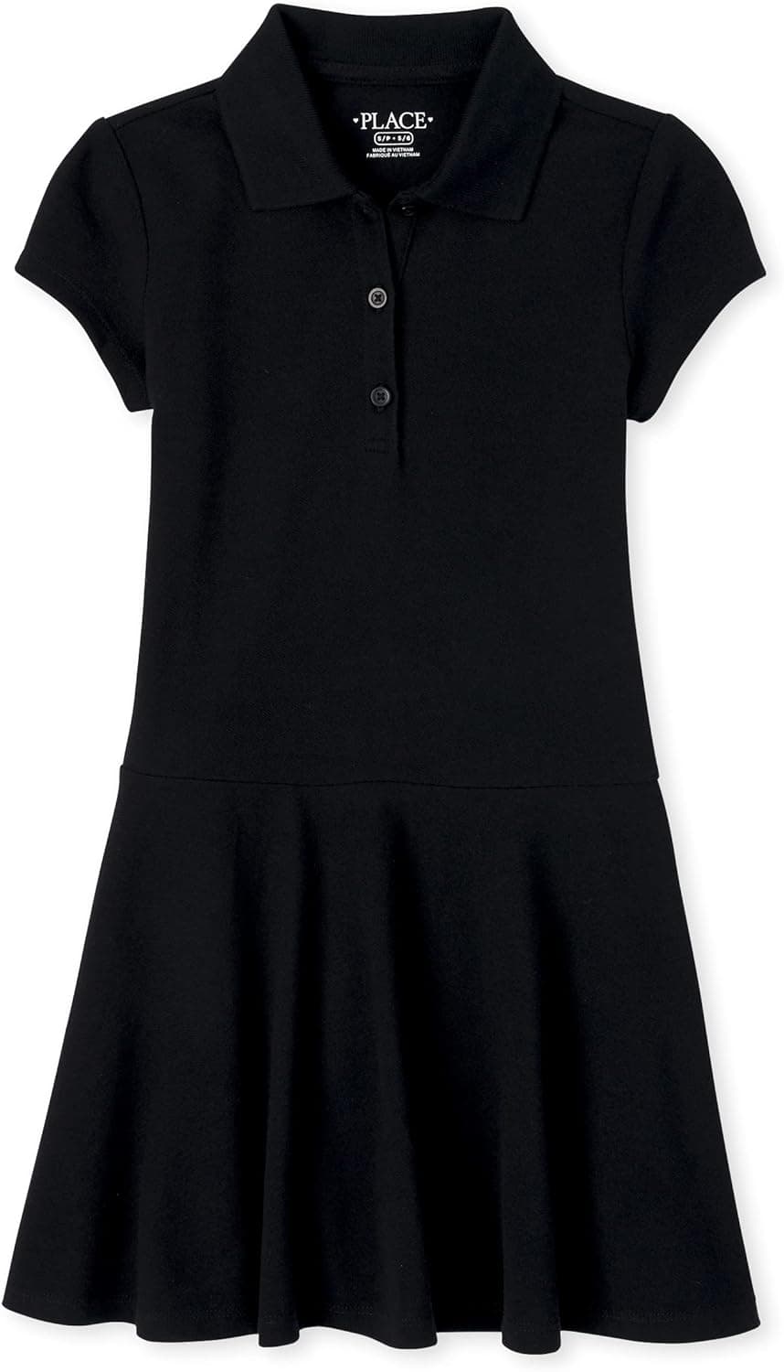 Girls Picque Polo Dress in Black - Save over 50% Now