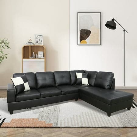 Hommoo Convertible Sectional Sofa, L Shaped Couch for Small Space Living Room, Black(Without Ottoman)