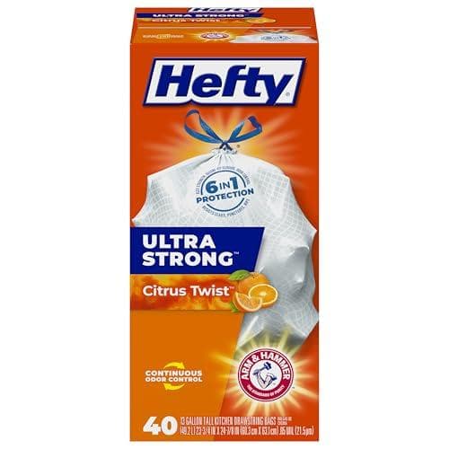 40-Count Hefty Ultra Strong 13 Gallon Kitchen Trash Bags Amazon