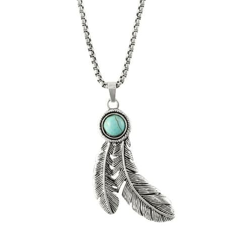 Elegant Feather Necklace with Faux Turquoise Stones