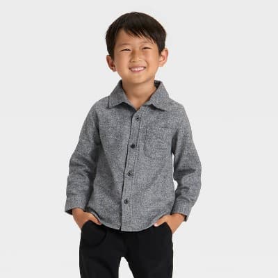 Toddler Boys' Long Sleeve Woven Button-Down Shirt - Cat & Jack™ Gray 18M