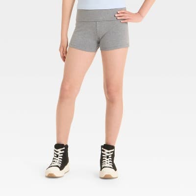Girls' Foldover Bike Shorts - art class™ Heather Gray S