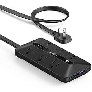 5' Anker Flat Plug Power Strip w/ 6x AC & 4x USB $20