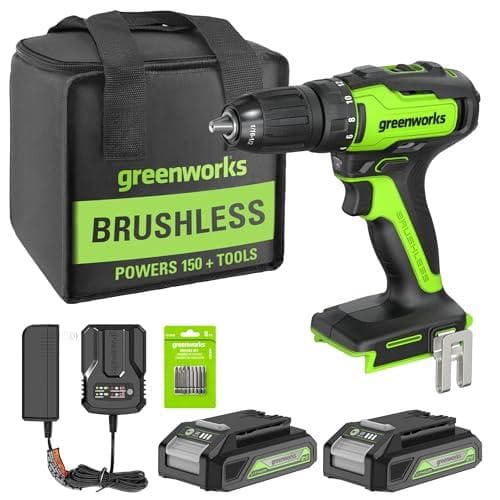 Greenworks 24V Brushless Cordless Drill Kit with Two Batteries