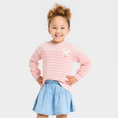 Toddler Girls' Easter Bunny Striped Crewneck Pullover Sweater - Cat & Jack™ Pink 3T