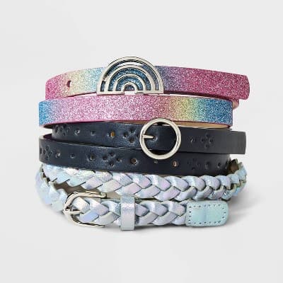 Girls' 3pk Rainbow Belt Set - Cat & Jack™ M: Adjustable Skinny Apparel Accessories with Buckle Closure