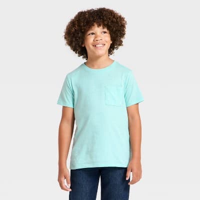 Boys' Short Sleeve Pocket T-Shirt - Cat & Jack™ Light Aqua Blue L