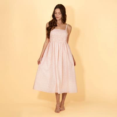 Solid & Striped Women's Gingham Elasticated Bodice Midi Cover Up Dress - Red/White M