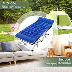 GVDV 75"x28" Portable Folding Camping Cot w/ 2-Sided Mattress (Blue) $55 + Free S&H