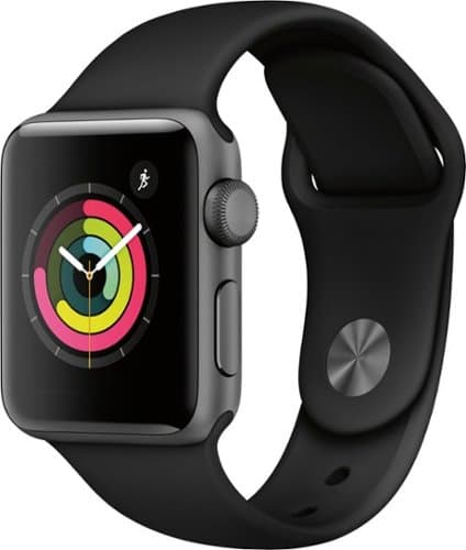 Geek Squad Certified Refurbished Apple Watch Series 3 (GPS) 38mm Space Gray Aluminum Case with Black Sport Band - Space Gray Aluminum - (2017)