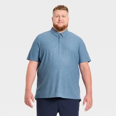 Men's Big Striped Pique Polo Shirt - All In Motion™ Denim Blue 2XL