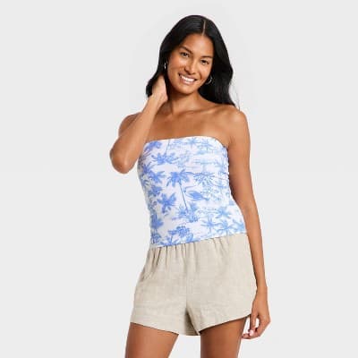 Women's Sculpt Tube Top - A New Day™ Blue Toile XL