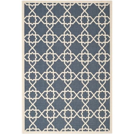 SAFAVIEH Courtyard Carol Geometric Indoor/Outdoor Area Rug, 5'3" x 7'7", Navy/Beige
