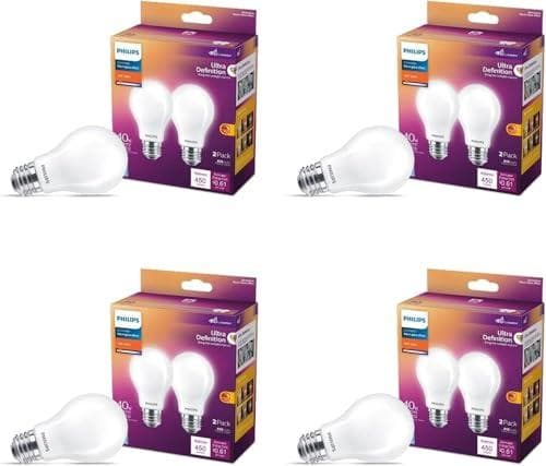 8-Pack PHILIPS LED 40W A19 450-Lumen Dimmable Light Bulbs Amazon