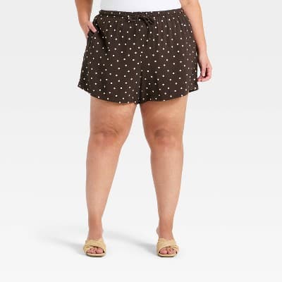 Women's Modern Gauze Tie-Front Shorts - A New Day™ Brown 1X
