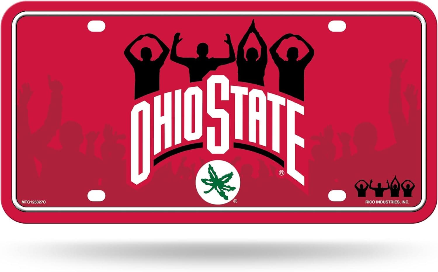 Rico Industries NCAA Ohio State Buckeyes O-H-I-O Hand Sign Metal Auto Tag 6" x 12" - Great for Truck/Car/SUV
