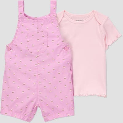 Carter's Just One You® Baby Girls' Geo Shortalls - Purple Newborn: 100% Cotton, Floral Pattern, Sleeveless, Crew Neck, Front Pocket