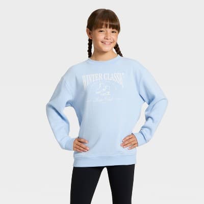 Girls' Active Comfort Fleece Crewneck Sweatshirt - All In Motion™ Sky Blue XS
