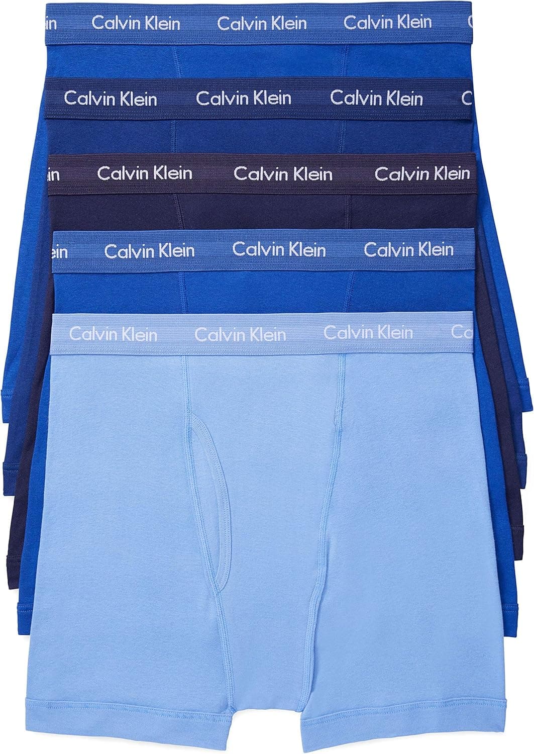 Calvin Klein Men's Cotton Classics 5-pack Boxer Brief, 2 Mazarine Blue, 1 Periwinkle, 1 Dark Night, 1 Evening Blue, Medium