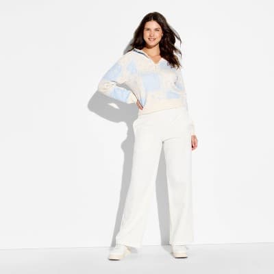 Women's Hooded Collar Quarter Zip-Up Sweatshirt - Wild Fable™ Off-White L
