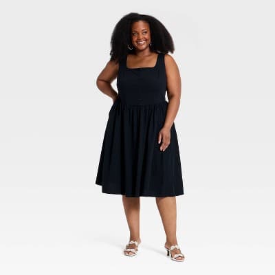 Women's Plus Sleeveless Button-Front Midi A-Line Dress - Ava & Viv™ Black 1X