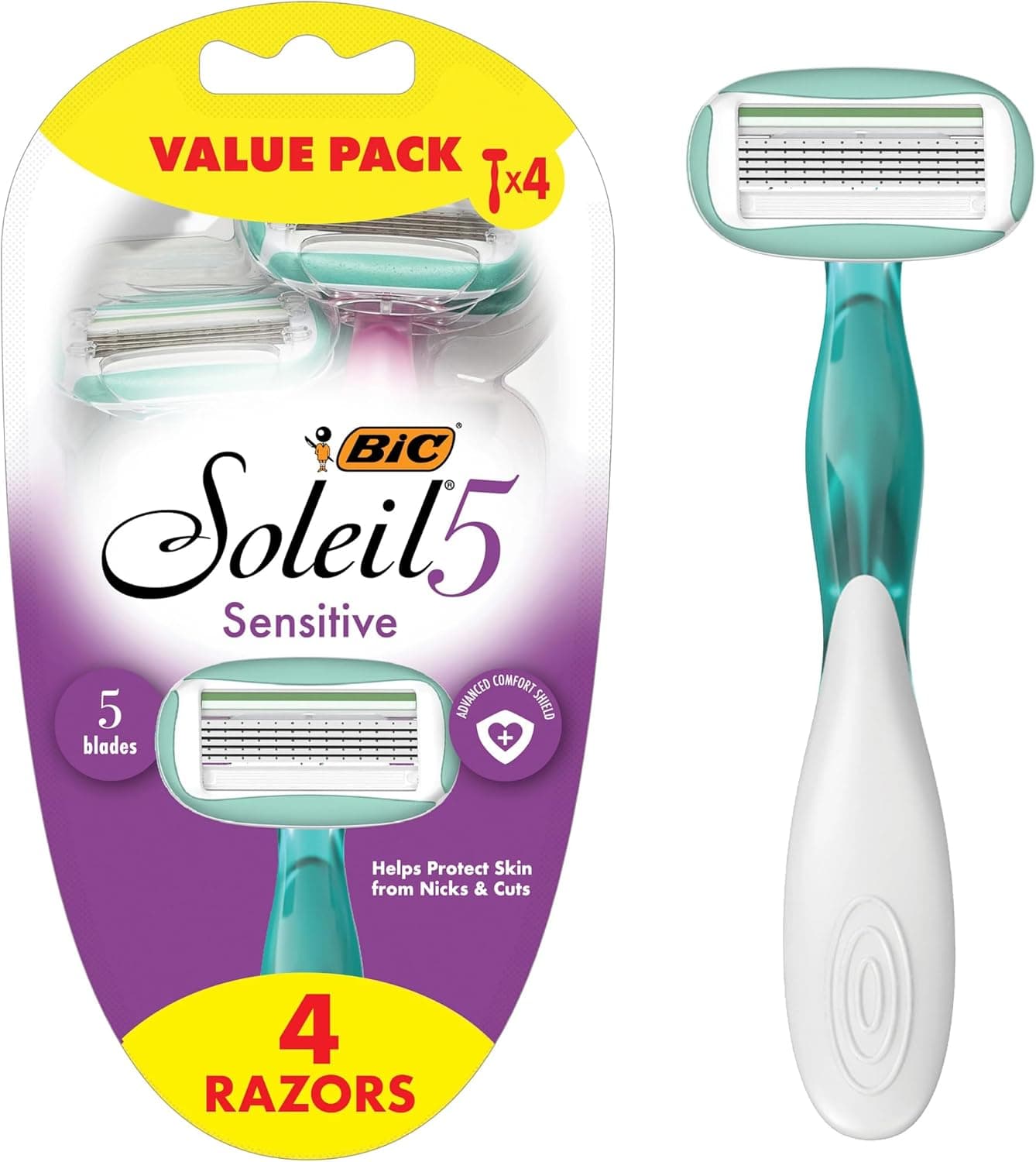 Smooth Shave with BIC Soleil 5 Sensitive Razors - 4-Pack