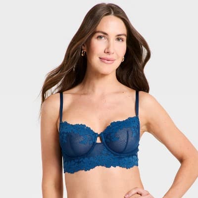 Women's Bloom Lace Unlined Long Line Balconette Bra - Auden™ Blue 36C