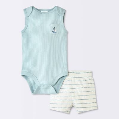 Baby Boys' 2pc Sailboat Bodysuit and Shorts Set - Cloud Island™ Blue 12M